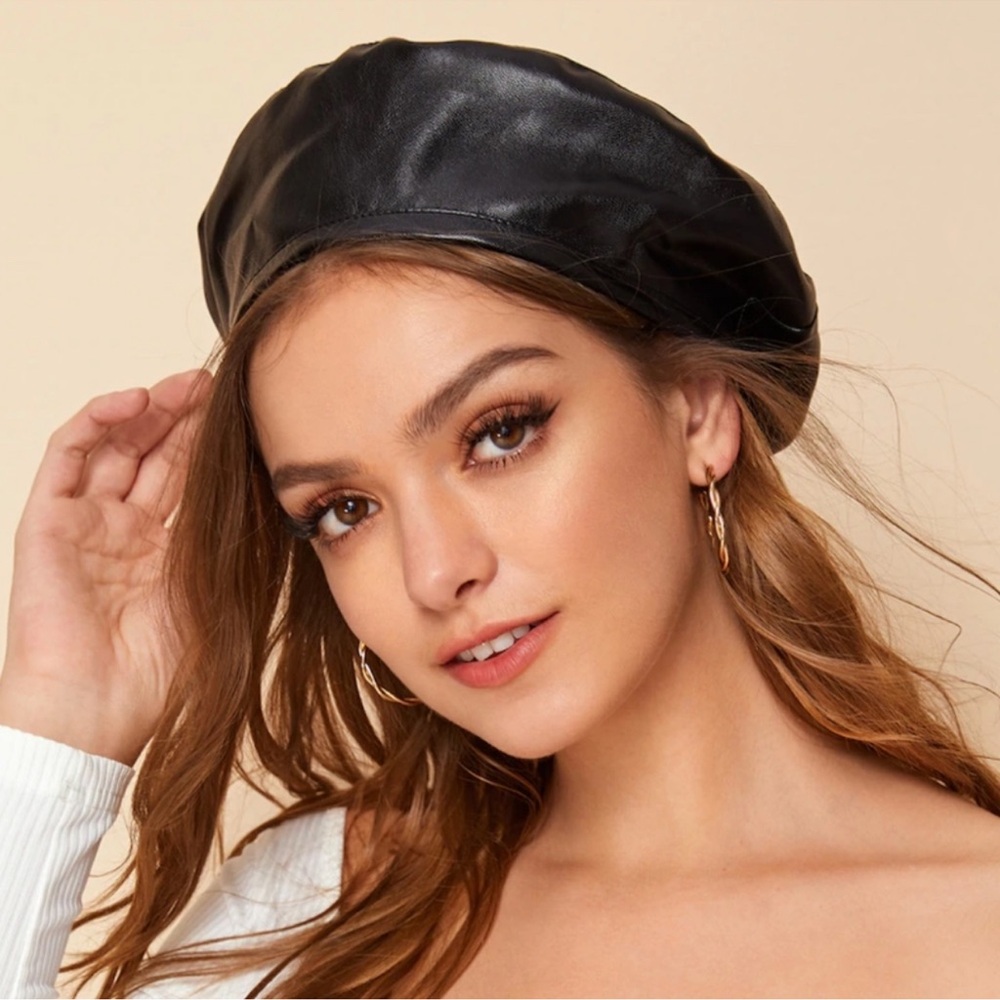 Black Vegan Leather Beret